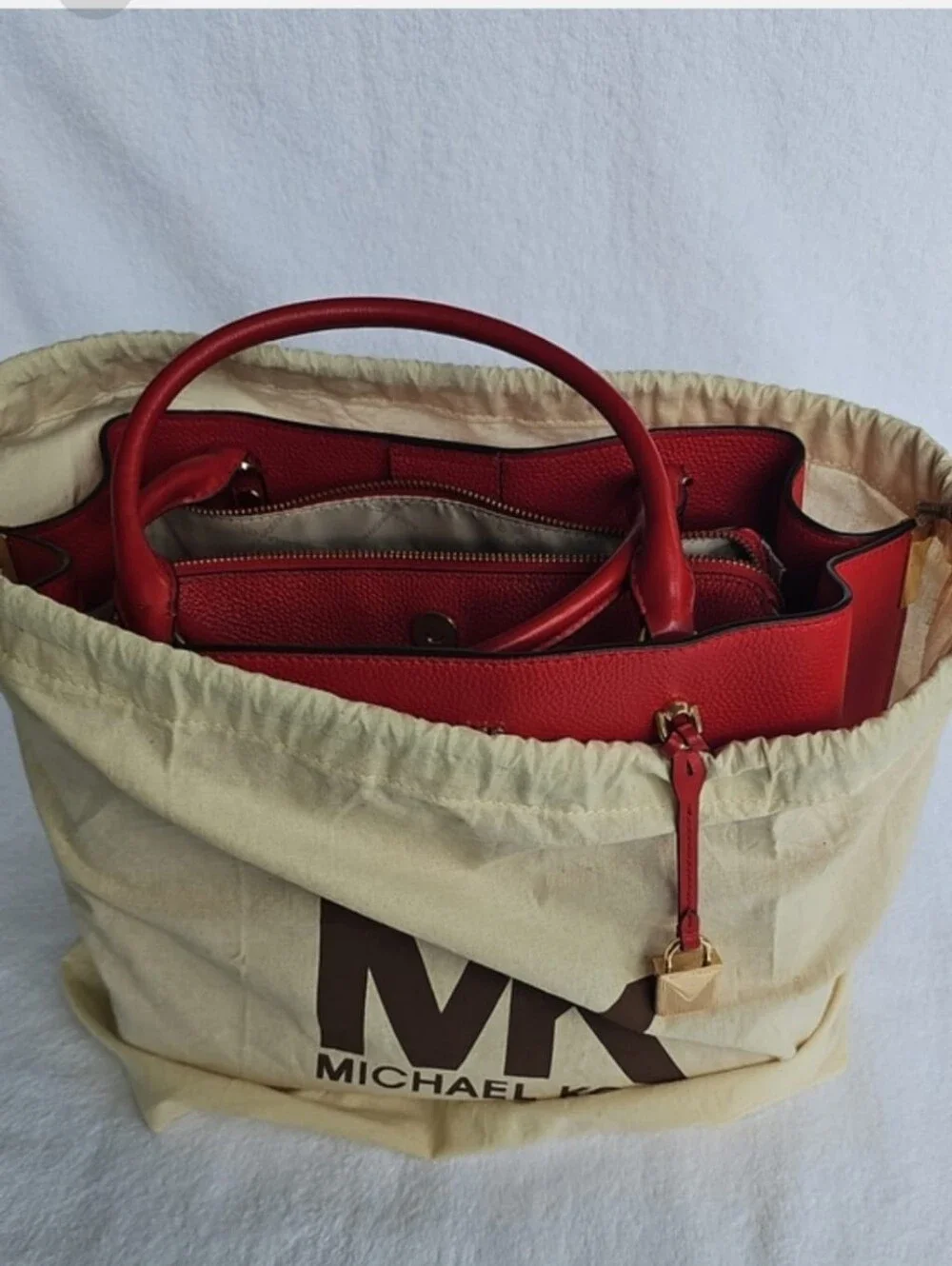 Michael Kors Red Pebbled Leather Satchel Tote Bag Handbag